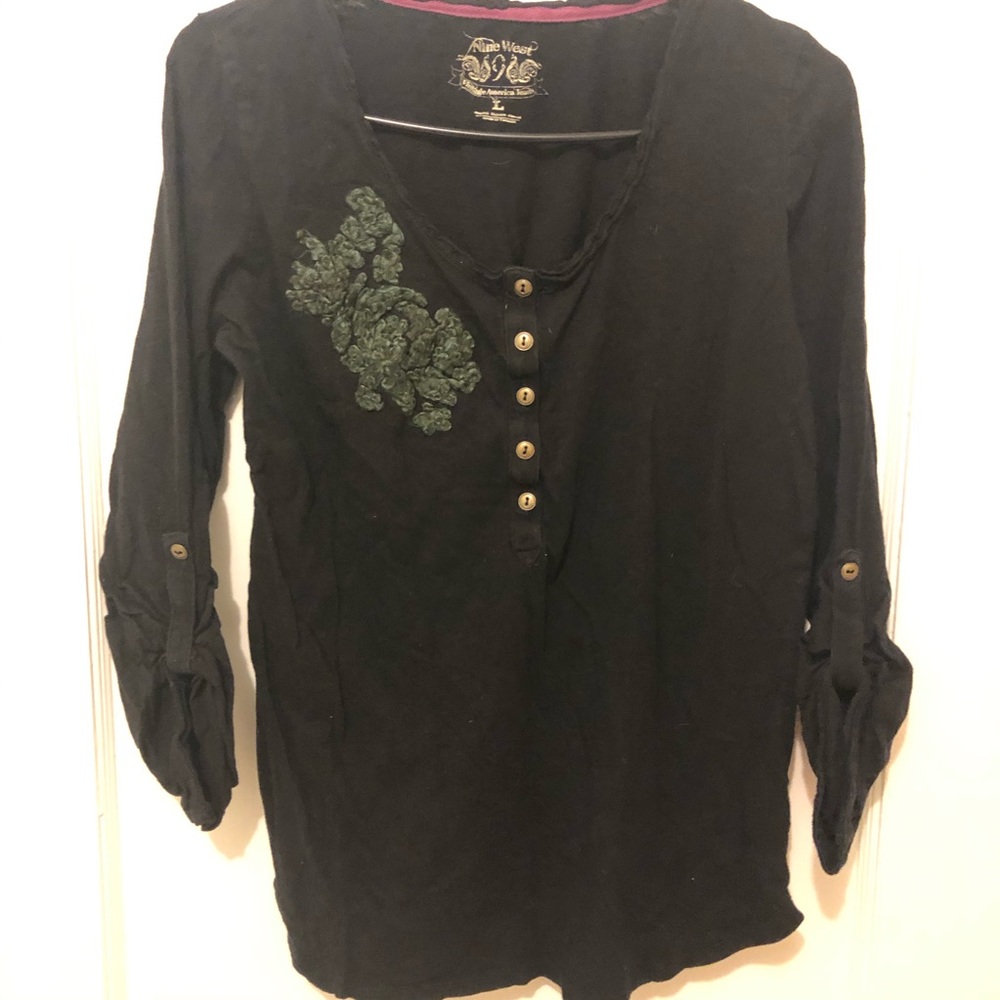Black with Green Flower mid length shirt